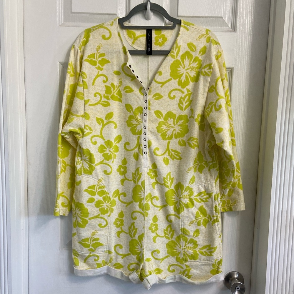 Out From Under UO Peggy Reversible Romper Play Suit Beach Small Green Tropical